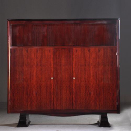 Antieke kast / grote Art deco servieskast / boekenkast met zwarte lijst en sleede-poten (No.960529)