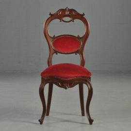 Antieke stoelen / Hoge uitbundige Koloniale Willem III stoel ca. 1875 met rood velours (No.331115)