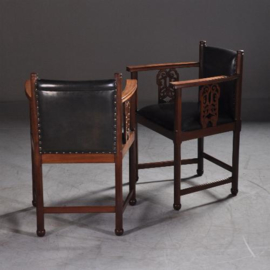 Antieke stoelen / stel van 2 Hollandse bureaustoelen / armstoelen ca. 1900 (No.791223)