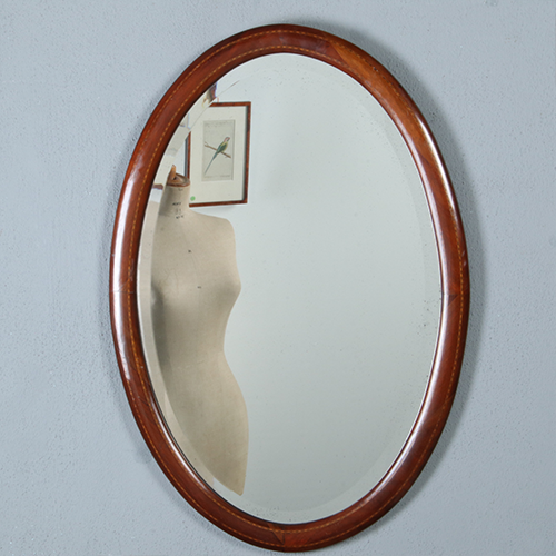 Ovale Engelse halspiegel met facet en ingelegde biezen ca 1890 (No.290827) - 0,81 m. hoog
