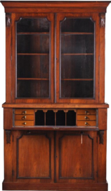 Antieke kast / Engels buro bookcase ca. 1880 mahonie boekenkast met schrijfinterieur (No.291541)