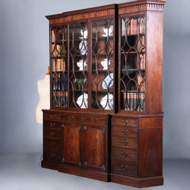 Grote break front Bibliotheekkast  met 6 deuren en 12 laden ca 1900 (No.422410)
