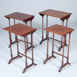 Mahonie 4-delig Engels mimiset alle bladen met ingelegd met satijnhouten  biezen ca 1900 (No.422430)