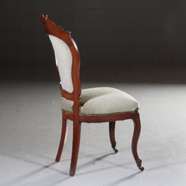 Antieke stoelen / Stel van 6 Willem III eetkamerstoelen ca. 1875 mahonie met lindegroen velours (No.592154)