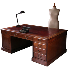 Zeer groot formaat partnerbureau ca 1880 met rood leer ingelegd (No.211785)