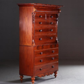 Antieke kast / Zeer hoge ladenkast 2,2 m hg / chest on chest / tallboy ca. 1850 mahonie (No.542446)