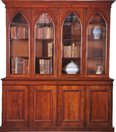 Antieke kast / Engelse 8-deurs Bibliotheekkast ca. 1840 in mahonie met twee verstopte brede ondiepe laden (No.931901)