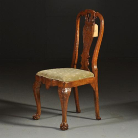 Antieke stoelen / Stel van 4 comfortabele Chippendale stijl stoelen ca. 1910 in lindegroen velours (No.440313)