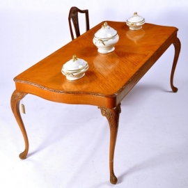 Antieke tafel / Lange elegante notenhouten eettafel of werktafel Hollands makelij omstreeks 1925 (No.542912)