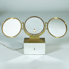 Art Deco grote drieluik dressing Mirror met verlichting en spiegellade door "BROT MIROITERIE Paris" (No.562218) - Hoogte 0,68 m.
