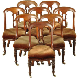 Antieke stoelen / Met stof naar keus stel van 8 comfortabele Engelse mahonie gondola stoelen ca. 1860  (No.142129)