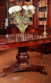 Antieke tafel / Hollandse Coulissentafel mahonie ca. 1830 met 3 mooie inlegbladen (No.86564)