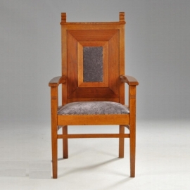 Antieke fauteuils en armstoelen / Statige Amsterdamse School zetel met velours bekleding ca. 1915 (No.580201)