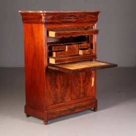 Antieke bureaus / Mahonie met palissander secretaire ca. 1840 met geheime vakjes en fraai leer (No.541750)