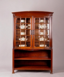 Antieke kast / Hollandse mahonie jugendstil vitrinekast / verzamelkabinet ca. 1900 gemerkt H.Pander (No.470502)