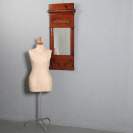 Antieke spiegel / Vroeg Biedermeier spiegel met dubbele kap en brons beslag ±1825 kersenhout (No.851015) Hoogte 01,14 m