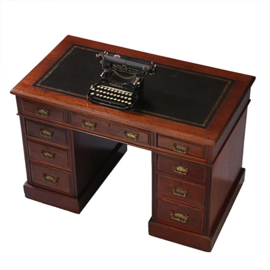 Antieke bureaus / Klein mahonie damesbureau ca. 1885 met goud gestempeld  leer  (No.911820)