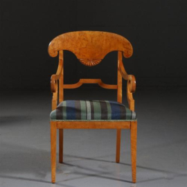 Antieke stoelen / Stel van 6 Blonde Biedermeier stoelen in berkenwortel incl. stof naar keus (No.841276)