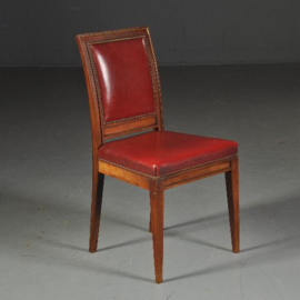 Antieke stoelen / 6 Empire stoelen ca. 1820 met fraai oud rood leer ca. 1825 (No.470755)