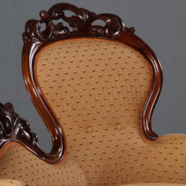 Antieke bank / sofa / canapé Willem III ca. 1870 in mahonie met mais gele stof met diamantjes (No.722120)