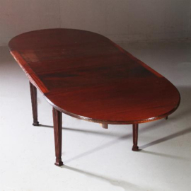 Antieke tafel / Hollandse mahonie coulissetafel ±1930 met 3 inlegbladen 10á12 personen (No.840171)
