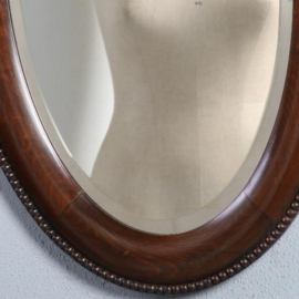 Antieke spiegel /  Engelse ovale spiegel ca. 1900 met facet en parelrand (No.781933)