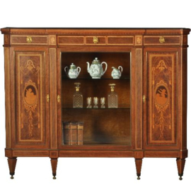 Antieke kast / Rijk ingelegde Hollandse vitrine in notenhouten "Credenza" ca. 1890 gesigneerd Mutters (No.470743)