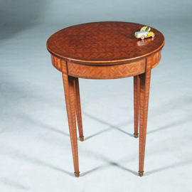 Ronde bijzettafel met lade en uitbundig ingelegd blad ca 1875 Frankrijk (No.281430)