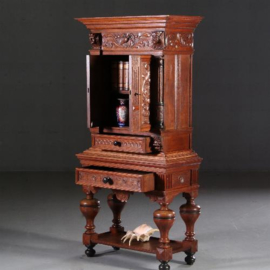 Antieke kast / Hollands tafelkastje / Hollands tafelkastje / Rariteitenkabinetje ca. 1875  eiken met zwarte accenten (No.640852)