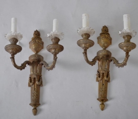 Antieke verlichting / Stel vergulde bronzen wandlampen rond 1900 (No.9152)