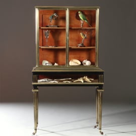 Pianovormige verzamelaars vitrine of display-cabinet in brons met zwart ca 1880 (No.950145)