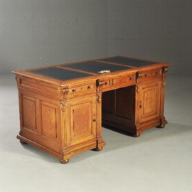Antieke bureaus / statig herenbureau met 3 donkerblauw lederen schrijfvlakken ca. 1875 (No.101121)