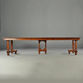 Antieke tafel / Franse stoere eetkamertafel / coulissentafel ca. 1885 eikenhout 3,28 m. (No.110555)