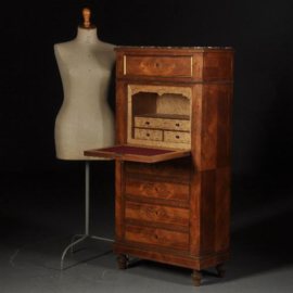 Antieke bureaus / Feestelijk ingelegde klepsecretaire ca. 1900 bloemmahonie aan drie zijde (No.521366)