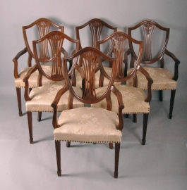 Antieke stoelen / Set van 6 mahonie armstoelen ca. 1900 met bekleding naar keus (No.470503)