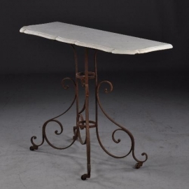 Antieke bijrzettafels / Sidetable / wandtafel ijzer met marmer Engeland ca. 1880 (No.681501)