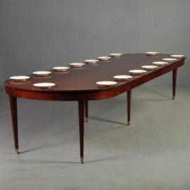 Antieke tafel / Zeer smalle Hollandse coulissentafel in Louis Seize stijl ca. 1800 met 6  bladen tot max. 4 meter lang uitschuifbaar (No.220213)