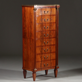 Hoge smalle ladenkast Chiffoniere met 8 laden en wellington-sluiting ca 1880 (No.962605)