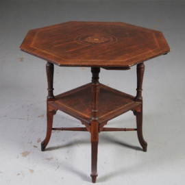 Antieke bijzettafels / Achtkantige Salontafel in mahonie met ingelegde medaillon  Ca. 1890 (No.580623)