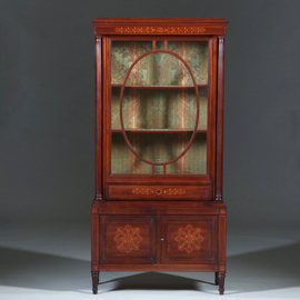 Franse Vitrine met lade en gesloten deurtje prachtig ingelegd verstelbare planken ca. 1875 (No.270110)