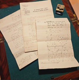 Gepersonaliseerde Schrijfkist  "ds Conradi" met aanstellings documenten ca 1850 met messing beslag inktpot en geheime vakjes (No.461555)#