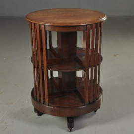 Antieke kast / Ronde mahonie boekenmolen  ca. 1900 draaibaar en op wieltjes (No.501301)
