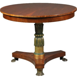 Antieke tafel / Kleine ronde mahonie empire eetkamertafel ca. 1820 deel gepolychromeerd  (No.472063)