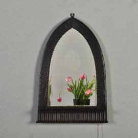 Antieke Spiegels / Hollandse art deco spitboogspiegeltje met plankje ca. 1910 (No.452704)