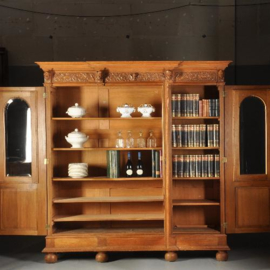 Antieke kast / Blonde eiken bibliotheekkast  voor ca. 12 m boeken of heel veel servies (No.491758)