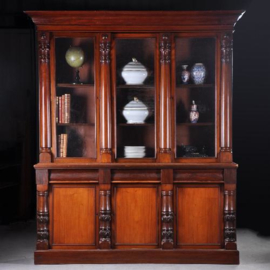 Antieke kast / Victoriaanse mahonie bibliotheekkast ca. 1860 met 6 deuren en 3 laden (No.943281)