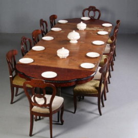 Antieke tafel / Tot bijna 4 meter lange Coulissetafel Willem III ca. 1870 met 6 oude inlegbladen (No.722121)