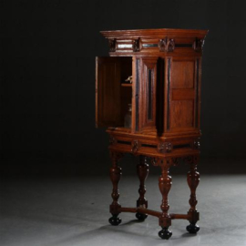 Antieke kast / Hollands tafelkastje / Rariteitenkabinetje ca. 1870 eiken met ebbenhout (No.550749)