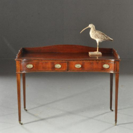 Antieke Schrijftafel / Sidetable / Donkere mahonie wandtafel/schrijftafel met hol gebogen front (No.532114)