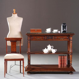 Antieke kasten / Side board / Dessert of koffiecounter noten met groen marmer ca 1880 (No.860455)